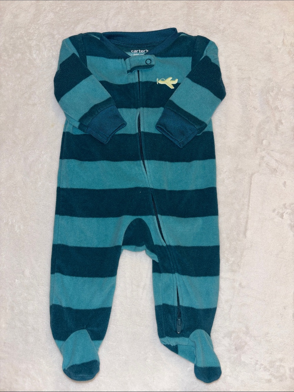(2 for $10) Carter's Teal & Dark Teal Striped Footed One-Piece footie Pajamas